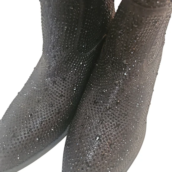 FOREVER RiverWomen Rhimestone Block Chunky Heel Black Glitter Ankle Boots Size 7 - Picture 12 of 13
